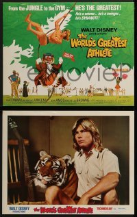 2x518 WORLD'S GREATEST ATHLETE 8 LCs 1973 Walt Disney, Jan-Michael Vincent goes from jungle to gym!