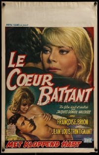 2y477 FRENCH GAME Belgian 1962 Le coeur battant, artwork of Francoise Brion & Trintignant!