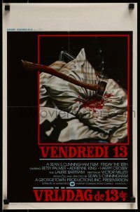 2y478 FRIDAY THE 13th Belgian 1981 great Alex Ebel art, slasher horror classic, 24 hours of terror!
