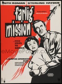 2y287 FIVE STEPS TO DANGER Danish 1957 great artwork of Sterling Hayden handcuffed to Ruth Roman!