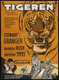 2y293 HARRY BLACK & THE TIGER Danish 1961 cool Wenzel art of tiger, hunter Stewart Granger!
