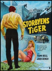 2y294 HE WHO RIDES A TIGER Danish 1967 Tom Bell, Judi Dench, art of man falling off of building!