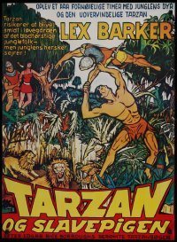 2y319 TARZAN & THE SLAVE GIRL Danish R1970s art of Lex Barker fighting off invaders!