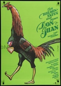2y209 EXPLOITS OF A YOUNG DON JUAN East German 23x32 1989 cool art of rooster w/medal, Schallman!