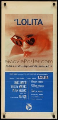 2y953 LOLITA Italian locandina 1962 Stanley Kubrick, sexy Sue Lyon w/heart sunglasses & lollipop!