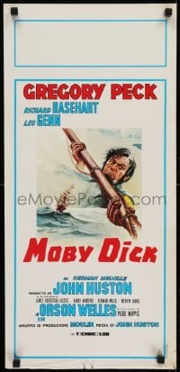 2y961 MOBY DICK Italian locandina R1970s John Huston, Gregory Peck & cool different harpoon art!