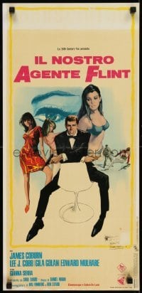 2y971 OUR MAN FLINT Italian locandina 1966 art of James Coburn, sexy James Bond spy spoof!