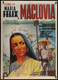2y013 MACLOVIA Mexican poster 1948 Espert art of Maria Felix standing with Mexican farmers!
