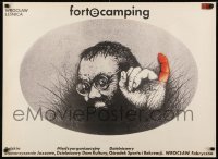 2y812 FORTE CAMPING Polish 26x36 1978 artwork of guy with red finger by Eugeniusz Get Stankiewicz!