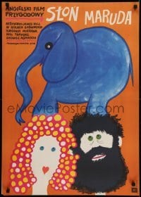 2y723 ELEPHANT CALLED SLOWLY Polish 23x32 1970 Butenko artwork of elephant standing on heads!