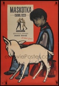 2y745 KID FOR TWO FARTHINGS Polish 23x34 1958 Jaworowski art of child & baby goat by boxing poster!