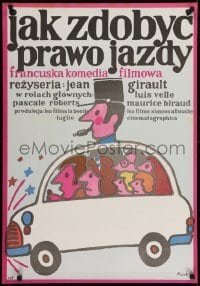 2y747 LE PERMIS DE CONDUIRE Polish 23x33 1975 Jean Girault, wacky Jerzy Flisak art of car!