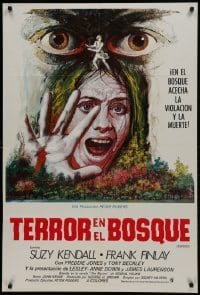 2y079 IN THE DEVIL'S GARDEN South American 1973 Lesley-Anne Down screams, terror stalks the woods!