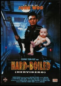 2y085 HARD BOILED Spanish 1995 John Woo, great image of Chow Yun-Fat holding gun and baby!