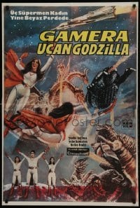 2y045 GAMERA SUPER MONSTER Turkish 1980 sci-fi art of rubbery monsters battling by Ibrahim Enez!