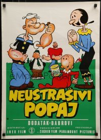 2y146 NEUSTRASIVI POPAJ Yugoslavian 20x27 1960s art of Popeye, Olive Oyl, Bluto, Wimpy, more!