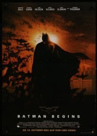 2z867 BATMAN BEGINS 24x33 German video poster 2005 Christian Bale as the Caped Crusader & bats!