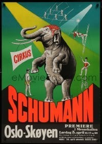 2z020 CIRKUS SCHUMANN 28x39 Danish circus poster 1970s wonderful artwork of elephant performing!