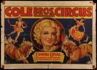 2z022 COLE BROS. CIRCUS: EDMIDA LOYAL 21x28 circus poster 1943 jumping rope on a horse!
