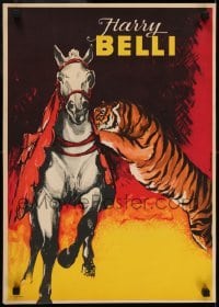 2z024 HARRY BELLI 17x23 German circus poster 1964 great art of a tiger leaping onto a horse!