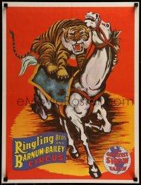 2z544 RINGLING BROS & BARNUM & BAILEY CIRCUS 21x27 commercial poster 1980s art of tiger riding horse!
