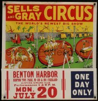 2z030 SELLS & GRAY CIRCUS 21x28 circus poster 1960s great artwork of circus acts!