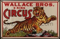 2z031 WALLACE BROS 3 RING CIRCUS 28x42 circus poster 1950s incredible artwork of a growling tiger!