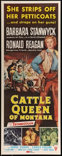 2z421 CATTLE QUEEN OF MONTANA 14x36 commercial poster 1981 full-length cowgirl Barbara Stanwyck, Ronald Reagan