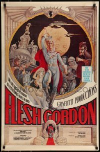 2z460 FLESH GORDON 23x35 commercial poster 1974 wacky erotic super hero art by George Barr!