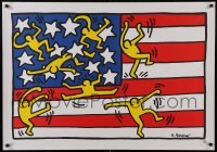 2z483 KEITH HARING 28x40 French commercial poster 1992 great art of people dancing and U.S. flag!