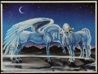 2z512 MOONLIGHT RENDEZVOUS 19x25 commercial poster 1982 unicorn on a starry night by Sue Dawe!