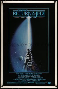 2z536 RETURN OF THE JEDI 22x34 commercial poster 1983 art of hands holding lightsaber by Reamer!