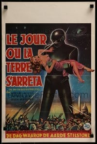 2z979 DAY THE EARTH STOOD STILL 14x21 Belgian REPRO poster 1990s classic art of Gort holding Patricia Neal!