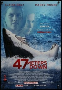 2z927 47 METERS DOWN 2-sided mini poster 2017 image of two above wild Great White shark!
