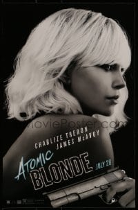 2z932 ATOMIC BLONDE mini poster 2017 great close-up portrait of sexy Charlize Theron with gun!