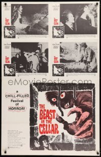 2z629 BEAST IN THE CELLAR 28x44 special poster 1971 monster art, completely wrong cast on lc's!