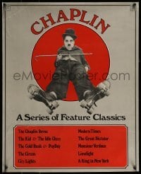 2z107 CHAPLIN 20x24 film festival poster 1973 image of Charlie with cane wearing roller skates!