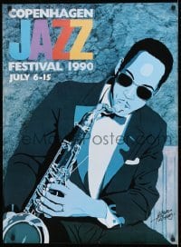 2z251 COPENHAGEN JAZZ FESTIVAL 1990 24x33 Danish music poster 1990 sax player by Erik Rasmussen!