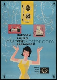 2z127 DOKONALE ZARIZENI VASE SPOKOJENOST 23x33 Czech advertising poster 1961 Jednota appliances!
