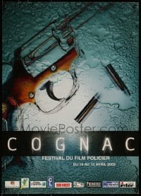 2z110 FESTIVAL DU FILM POLICIER 20x28 French film festival poster 2003 great negative image of gun & bullets!