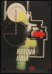 2z138 HOTOVA JIDLA 23x32 Czech advertising poster 1961 Jednota brand of meals, great art by Burjanek