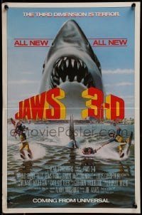 2z948 JAWS 3-D mini poster 1983 great Gary Meyer shark artwork, the third dimension is terror!