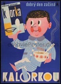 2z141 KALORKOU 23x32 Czech advertising poster 1960s great art of man with oatmeal box & bowl!