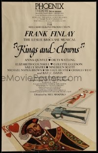 2z042 KINGS & CLOWNS 13x20 English stage poster 1978 Frank Finlay, Anna Quayle, playing card art!