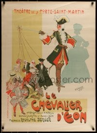 2z043 LE CHEVALIER D'EON 26x36 French stage poster 1908 art of cast as marionettes by Freres!