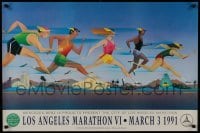 2z743 LOS ANGELES MARATHON VI 24x36 special poster 1991 runners passing Los Angeles landmarks!