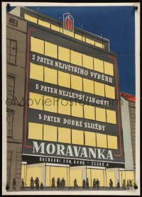 2z144 MORAVANKA 24x34 Czech advertising poster 1955 J. Spacek art of the building and customers!