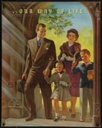 2z773 OUR WAY OF LIFE 16x20 special poster 1940s art of family walking into church together!