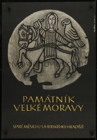 2z368 PAMATNIK VELKE MORAVY 23x32 Czech museum/art exhibition 1966 a man on a horse with a falcon!