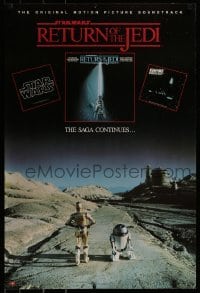 2z285 RETURN OF THE JEDI 22x33 music poster 1983 C-3PO and R2-D2, Reamer inset art of lightsaber!